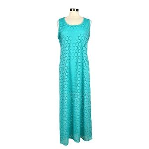 Melissa Paige Teal Sleeveless Lace Crochet Maxi Dress Large